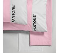 Pantone™ - Juego de sábanas para cama individual (150 x 280 cm, funda de almohada de 50 x 80 cm, sábana bajera ajustable de 90 x 200 cm, algodón, para colchón individual de 25 cm), color rosa y blanco