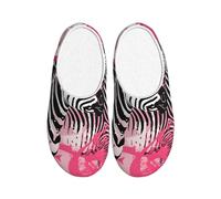 Pantuflas abstractas de rayas de cebra para mujer, de franela, para hombre, animales salvajes, antideslizantes, cálidas, zapatos de invierno para interiores y exteriores, multicolor, X-Small Men