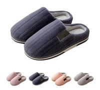 Pantuflas antideslizantes, planas, antideslizantes, cómodas, para mujer, de felpa, cálidas, para invierno, mullidas, cálidas, de algodón, espuma viscoelástica, para dormitorio, azul marino, 48 EU