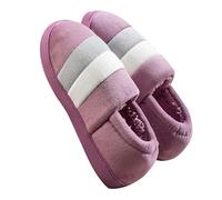 Pantuflas cálidas de otoño e invierno para mujer, color liso, a rayas con raíz de terciopelo, sandalias de cadena para mujer, Purple, 39 EU