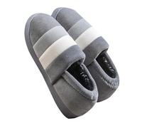 Pantuflas cálidas de otoño e invierno para mujer, color liso, a rayas con raíz de terciopelo, sandalias de cadena para mujer, gris oscuro, 37 EU