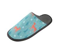 Pantuflas cálidas para mujer, pantuflas cálidas para el hogar, pantuflas cálidas y acogedoras, diseño nórdico, acuarela, reno, Patrón nórdico de reno de acuarela navideña sin costuras, 6.5-7