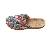 Pantuflas casuales bordadas florales para mujer, ligeras, tejidas, para interiores, cómodas para descansar todos los días y uso en casa, Red, 37.5 EU