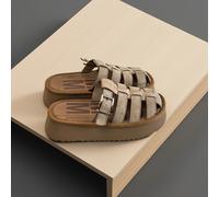 Pantuflas cerradas con calados y hebilla de cinturón, pantuflas de plataforma con cuña, sandalias amarillas para mujer, zapatos de mujer