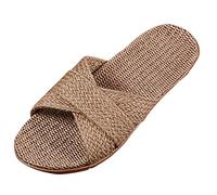 Pantuflas clásicas de bambú transpirables para mujer, con correa trenzada, diseño de cruz, antideslizantes, para exteriores, playa, caminar, camping, senderismo, natación, Khaki, 42 EU