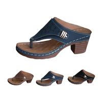 Pantuflas cómodas de tacón inclinado para mujer, a la moda, tacón medio bajo, hueco, transpirables, informales, ligeras, cómodas, con soporte de arco, Navy, 38 EU