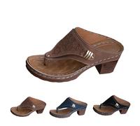 Pantuflas cómodas de tacón inclinado para mujer, a la moda, tacón medio bajo, hueco, transpirables, informales, ligeras, cómodas, con soporte de arco, Brown, 40.5 EU