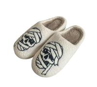 Pantuflas con divertidos monstruos y esqueletos para mujer y hombre, de felpa suave, retro, pantuflas cómodas, cálidas, pantuflas de moda, para invierno, cálidas, para interior y exterior, Blanco, 36