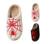Pantuflas con patrón de telaraña Halloween Navidad dibujos animados zapatillas de invierno cálidas zapatos acogedores zapatillas suaves fantasmas de peluche pantuflas de amor, Blanco, 42 EU