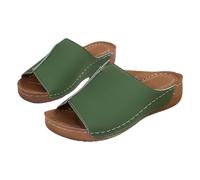 Pantuflas con tacón de cuña para mujer, pantuflas para mujer, de piel, abiertas, sandalias de cuña abiertas, zapatos casuales, zapatos informales, zapatos de verano ligeros, verde, 40 EU