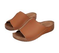 Pantuflas con tacón de cuña para mujer, pantuflas para mujer, de piel, abiertas, sandalias de cuña abiertas, zapatos casuales, zapatos informales, zapatos de verano ligeros, marrón, 40 EU