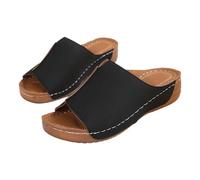 Pantuflas con tacón de cuña para mujer, pantuflas para mujer, de piel, abiertas, sandalias de cuña abiertas, zapatos casuales, zapatos informales, zapatos de verano ligeros, Negro , 37 EU