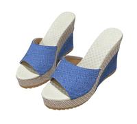 Pantuflas con tacón de cuña para mujer, sandalias de plataforma con una correa, sandalias ortopédicas, sandalias de cuña Peep Toe, sandalias de verano bohemias, tallas 35-42, azul, 35 EU