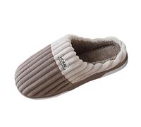 Pantuflas de algodón para hombre, primavera, otoño e invierno, a rayas, color contrastante, de felpa, cálidas, de algodón, talla 15, anchas, grandes y altas, café, 41 1/3 EU