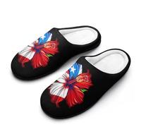 Pantuflas de algodón para mujer con diseño de raíces culturales del estado de Puerto Rico, bandera boricua de Amapola, hibisco, suaves, con punta cerrada, antideslizantes, para interior y exterior