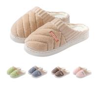 Pantuflas de algodón para mujer, peludas, suaves, cómodas, de espuma viscoelástica, sin cordones, cálidas, ligeras, transpirables, antideslizantes, para interiores y exteriores, Khaki, 39 EU