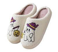 Pantuflas de algodón para mujer, primavera, otoño e invierno, Halloween, calabaza, no silenciosas, cálidas, con puntera cerrada, zapatos de vestir para mujer, White, 41 EU