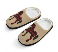 Pantuflas de algodón para niños, diseño de caballo de unicornio, a cuadros, color rojo, Estilo negro, 34 EU