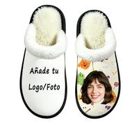 Pantuflas de Algodón Personalizadas con Foto Texto, Pantuflas de Halloween | Zapatillas de Estar por Casa para Hombre Mujer, Suelas de Goma Antideslizantes, Regalos Personalizados para Familiare y Amigo