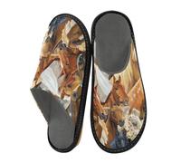 Pantuflas de arte con retratos de caballos para mujer, pantuflas suaves y cálidas con espuma viscoelástica acogedora, antideslizantes, resistentes al agua, para interiores y exteriores, pantuflas de