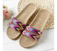 Pantuflas de baño de mujer planas punta abierta zapatos de mujer zapatillas para zapatos planos moda mujeres playa interior -lino, rojo, 39 EU