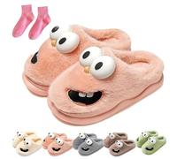 Pantuflas de besos para parejas, divertidas y antideslizantes con lengua de perro de ojo grande, zapatos de forro polar mullido para invierno, Pink, 40.5/41 EU