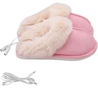 Pantuflas de calefacción por USB, pantuflas de felpa cálidas, reutilizables, para invierno, hogar, oficina, accesorios para calentar los pies (rosa)