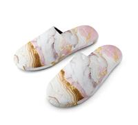 Pantuflas de casa para mujer, diseño abstracto de mármol rosa dorado y espuma viscoelástica, pantuflas casuales de felpa cálida para dormitorio, zapatos suaves para interiores y exteriores, Resumen de