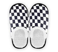 Pantuflas de casa para mujer, forro polar coral, suela de goma antideslizante, cálidas, para interiores y exteriores, invierno, dormitorio, talla M, Tablero de ajedrez blanco y negro., Large