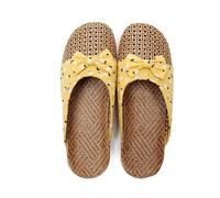 Pantuflas de casa tejidas blancas con estampado de estrellas negras, forma plana de punta abierta, plantilla de aspecto de paja natural, estilo casual para interiores, para climas cálidos, para