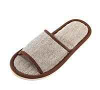 Pantuflas de casa unisex de lino para mujer, antideslizantes, cómodas, deslizadores de spa, puntera abierta, ligeras, transpirables, ideales para dormitorio, pareja, sandalias lisas, café, 39 EU