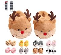 Pantuflas de cerdo, bonitas pantuflas de felpa de dibujos animados, cálidas, antideslizantes, de algodón, para el hogar, hámster, pato, tigre, perro, alce, Alce, 38/44 EU