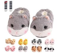 Pantuflas de cerdo, bonitas pantuflas de felpa de dibujos animados, cálidas, antideslizantes, de algodón, para el hogar, hámster, pato, tigre, perro, alce, Hámster gris, 38/44 EU