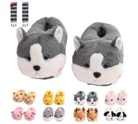 Pantuflas de cerdo, bonitas pantuflas de felpa de dibujos animados, cálidas, antideslizantes, de algodón, para el hogar, hámster, pato, tigre, perro, alce, Husky, 38/44 EU
