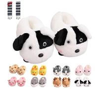 Pantuflas de cerdo, bonitas pantuflas de felpa de dibujos animados, cálidas, antideslizantes, de algodón, para el hogar, hámster, pato, tigre, perro, alce, perro, 38/44 EU