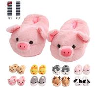 Pantuflas de cerdo, bonitas pantuflas de felpa de dibujos animados, cálidas, antideslizantes, de algodón, para el hogar, hámster, pato, tigre, perro, alce, cerdo, 38/44 EU