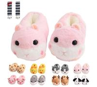 Pantuflas de cerdo, bonitas pantuflas de felpa de dibujos animados, cálidas, antideslizantes, de algodón, para el hogar, hámster, pato, tigre, perro, alce, Hámster rosa, 38/44 EU