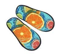 Pantuflas de color naranja limón para mujeres y hombres, antideslizantes, para interiores, cómodas, mullidas, de espuma viscoelástica, zapatos de viaje para dormitorio, multicolor, 6/8 UK Men/ 6/8.5