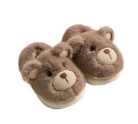 Pantuflas de color rosa para niños, cálidas, diseño de oso de invierno, para interiores, acogedoras, zapatos de descanso, café, 28 EU