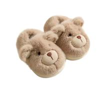 Pantuflas de color rosa para niños, cálidas, diseño de oso de invierno, para interiores, acogedoras, zapatos de descanso, beige, 28 EU