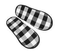 Pantuflas de cuadrícula negra y blanca para mujeres y hombres, antideslizantes, para interiores, cómodas, mullidas, de espuma viscoelástica, zapatos de viaje para dormitorio, multicolor, 6/8 UK Men/ 6