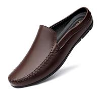 Pantuflas de cuero hechas a mano para hombre, cómodas, suaves, sin espalda, informales, para caminar, conducir, medio mocasín, Brown, 45 EU