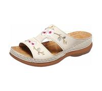 Pantuflas de cuña para mujer, sandalias de verano para playa, puntera abierta, cómodas, de piel, con cojín ortopédico, zapatos para caminar, transpirables, para fascitis plantar, sandalias deportivas