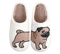 Pantuflas de dibujos animados para mujer y mujer, pantuflas de perro encantadoras, deslizadores de perrito, deslizadores suaves para la casa, acogedoras sandalias de felpa con puntera cerrada, zapatos