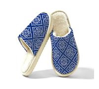 Pantuflas de espuma viscoelástica con patrón floral étnico a cuadros azules para mujer, multicolor, 41/42 EU