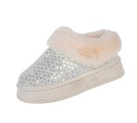 Pantuflas de espuma viscoelástica para mujer, botas de nieve de invierno con forro polar, botas de tobillo cómodas para mujer, zapatos elegantes y con purpurina con suela interior y exterior, Silver