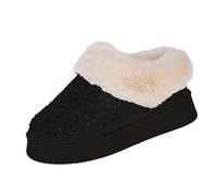 Pantuflas de espuma viscoelástica para mujer, botas de nieve de invierno con forro polar, botas de tobillo cómodas para mujer, zapatos elegantes y con purpurina con suela interior y exterior, Black