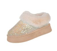 Pantuflas de espuma viscoelástica para mujer, botas de nieve de invierno con forro polar, botas de tobillo cómodas para mujer, zapatos elegantes y con purpurina con suela interior y exterior, Gold, 37