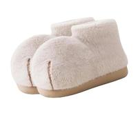 Pantuflas de felpa con diseño de pata de gato, bonitos zapatos de invierno 3D con suela antideslizante para mujeres y hombres, para interiores y exteriores, beige, 40.5 EU