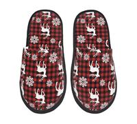 Pantuflas De Felpa Copos De Nieve De Reno A Cuadros Suaves Zapatillas Casa Antideslizante House Slippers Para Spa Hotel Otoño L